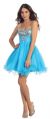 Strapless Sequins Bust Mesh Short Party Prom Dress in Turquoise